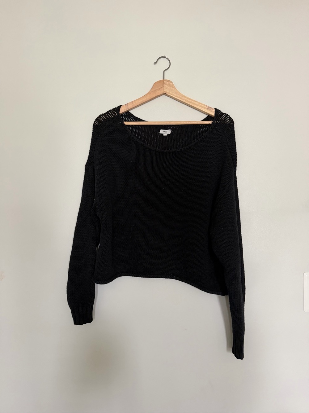 aerie Black Open-Weave Crewneck Sweater